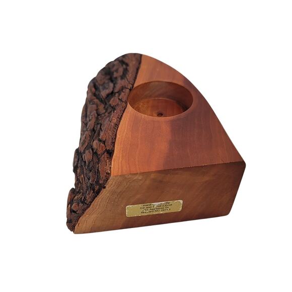 Live Edge Pine Rustic handcarved handturned solid wood candle vase holder - Picture 6 of 8